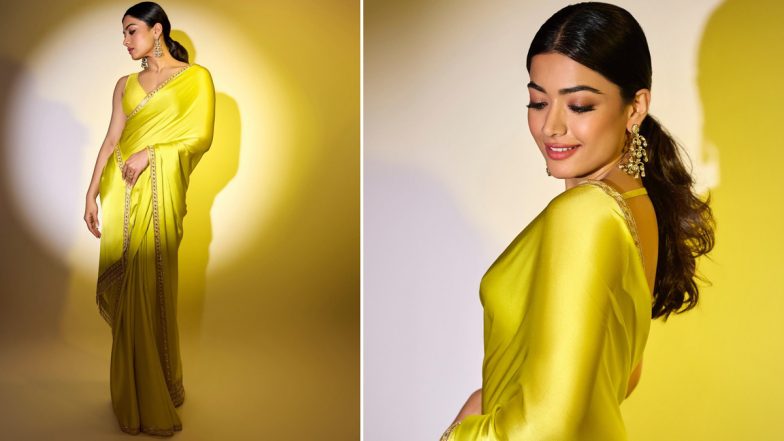 Rashmika Mandanna Slays in Lemon Yellow Satin Saree, See Pushpa 2 Actress' Stunning Pictures Here!