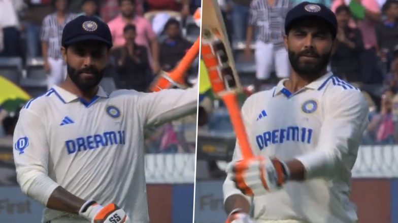 Ravindra Jadeja Performs Trademark Sword Celebration After Scoring His 20th Half-Century in Test Cricket During IND vs ENG 1st Test 2024 (Watch Video)