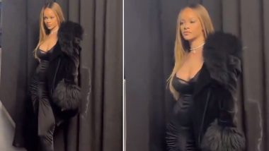 Rihanna Turns Heads in Paris; Singer Flaunts Cleavage in Chic Black Strap Dress at Yellow Pieces Live Concert (Watch Video)