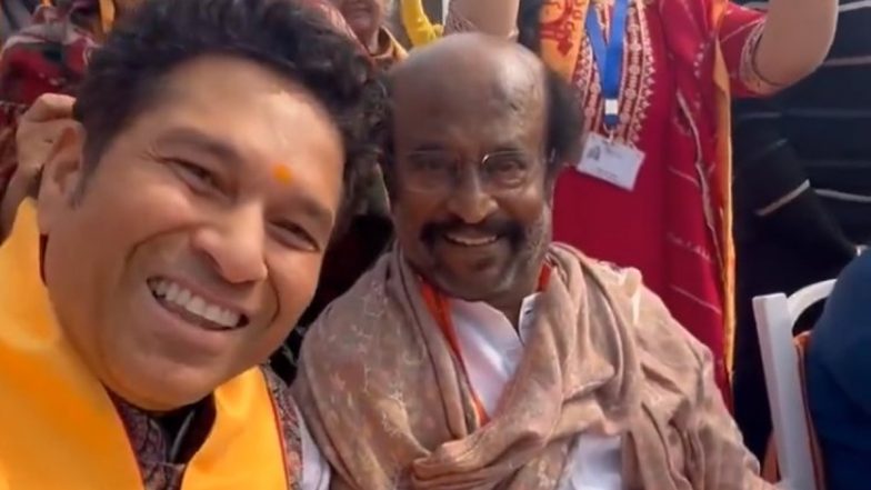 Sachin Tendulkar Catches Up with Superstar Rajinikanth on Sidelines of Ram Mandir's Pran Pratishtha Ceremony