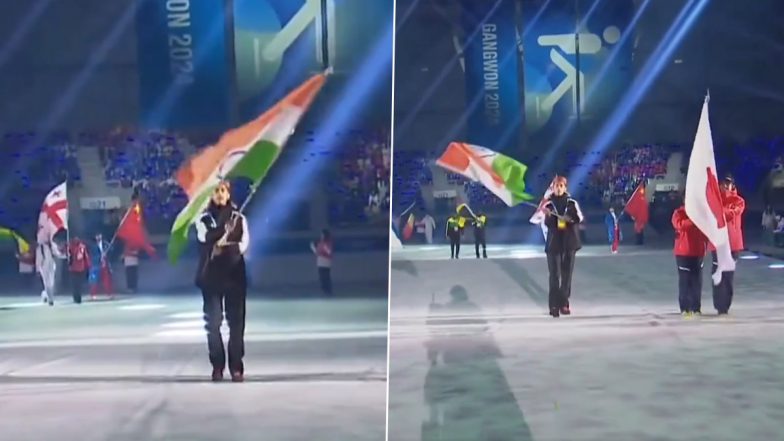 Sahil Thakur, Lone Indian Athlete Competing at Gangwon Winter Youth Olympics 2024, Carries Tricolour at Opening Ceremony (Watch Video)