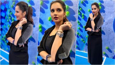 Sania Mirza Is All Smiles in New Photos From Australian Open 2024, Indian Tennis Legend Aces Black Midi Dress and Sleek Ponytail