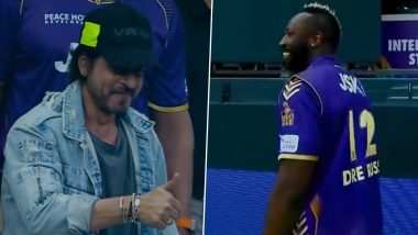 Shah Rukh Khan and Andre Russell Share a Friendly Moment After Desert Vipers vs Abu Dhabi Knight Riders ILT20 2024 Match (Watch Video)