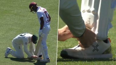Steve Smith Shows Sportsman Spirit As He Ties Shamar Joseph's Shoelaces While Fielding During AUS vs WI 1st Test 2024 (Watch Video)