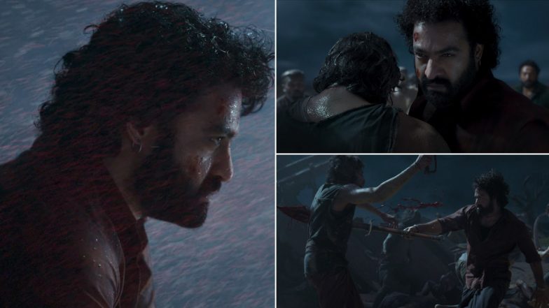 Devara-Part 1: Jr NTR Looks Intense and Fierce As He Gets Drenched in a Sea of Blood in First Glimpse From the Film (Watch Video)