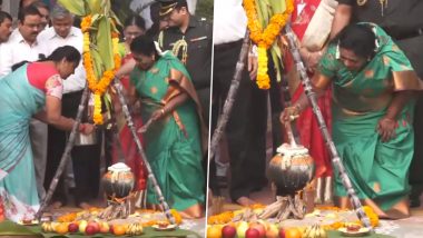 Bhogi Festival Celebration: Telangana Governor Tamilisai Soundararajan Celebrates 'Bhogi' at Raj Bhavan in Hyderabad (Watch Video)