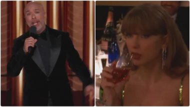 Golden Globes 2024: Taylor Swift Casually Sips Drink During Jo Koy's 'Fewer Camera Shots' and 'NFL' Joke (Watch Video)