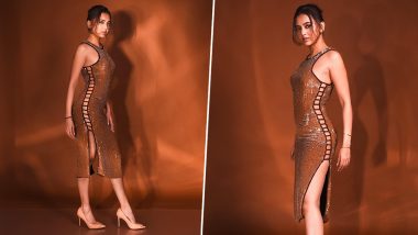 Tejasswi Prakash Shines Bright in Stunning Sleeveless Copper Gold Sequin Midi Dress (View Pics)