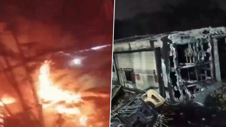 Bus on Fire in Telangana: One Killed, Five Injured After Private Bus Catches Blaze in Erravalli Village, Video of 'Burning Bus' Surfaces