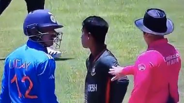 India U19 Captain Uday Saharan Engages in Heated Confrontation With Bangladesh’s Ariful Islam During IND vs BAN U19 World Cup 2024 Match, Video Emerges