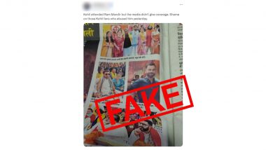 Fact Check: Virat Kohli’s Viral Pic from Ayodhya Real or Fake? Know Truth Behind ‘Newspaper Cutout’ Claiming Indian Cricketer Attended Pran Pratishtha Ceremony