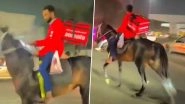 Zomato Delivery Agent Delivers Food on Horse in Chanchalguda Amid Long Queues at Petrol Pumps Across Hyderabad (Watch Video)
