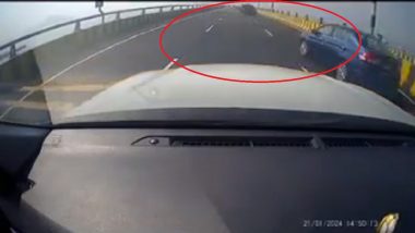 Accident on Mumbai Trans Harbour Link: Woman Suffers Minor Injuries in First Mishap on Newly Opened MTHL (Watch Video)