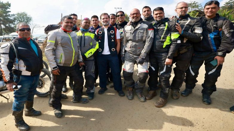 Bharat Jodo Nyay Yatra: Congress Leader Rahul Gandhi Meets Bikers on Way to Yatra in Nagaland’s Mokokchung (Watch Video)