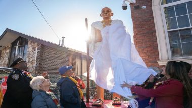Gandhi Statue Unveiled in New York City: NYC Mayor Eric Adams Unveils Mahatma Gandhi Statue Outside Hindu Temple After 2022 Vandalism Incidents