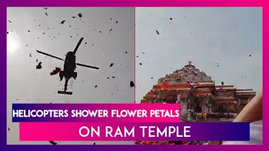 Ram Mandir Inauguration: Helicopters Showers Flower Petals On Ram Temple In Ayodhya During Pran Pratishtha Ceremony