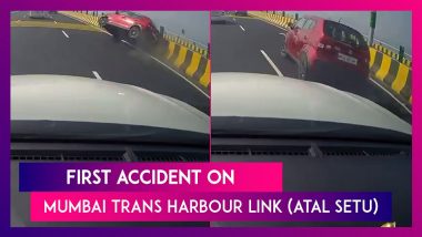 Mumbai Trans Harbour Link (MTHL): First Accident On Atal Setu, Car Collides With Divider And Topples; No Casualties Reported