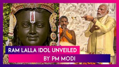 Ram Lalla Idol Revealed: PM Narendra Modi Unveils Lord Ram’s Idol At Ram Mandir In Ayodhya, Performs Pran Pratishtha Ceremony