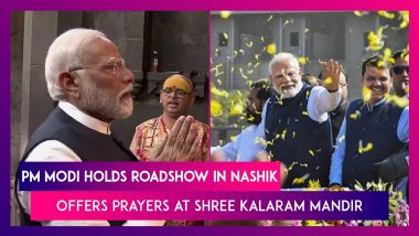 PM Modi In Maharashtra: PM Narendra Modi Holds Roadshow In Nashik Along With CM Eknath Shinde & Deputy CMs; Offers Prayers At Shree Kalaram Mandir