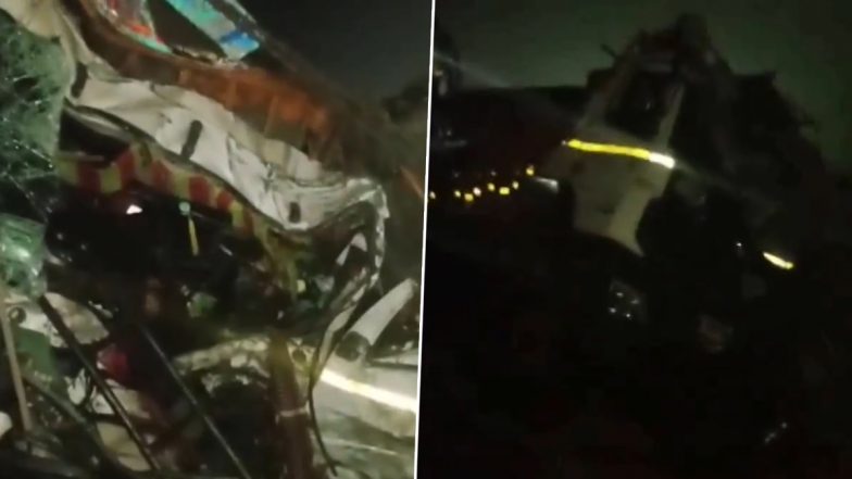 Andhra Pradesh Road Accident: Two Persons Dead, 15 Injured After Lorry Collides With Bus at Musunuru Toll Plaza in Nellore (Watch Video)