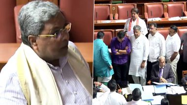 Karnataka Assembly Session: BJP MLAs Protest in Vidhana Soudha Demanding Action on Alleged ‘Pro-Pakistan Slogan’ Incident (Watch Video)