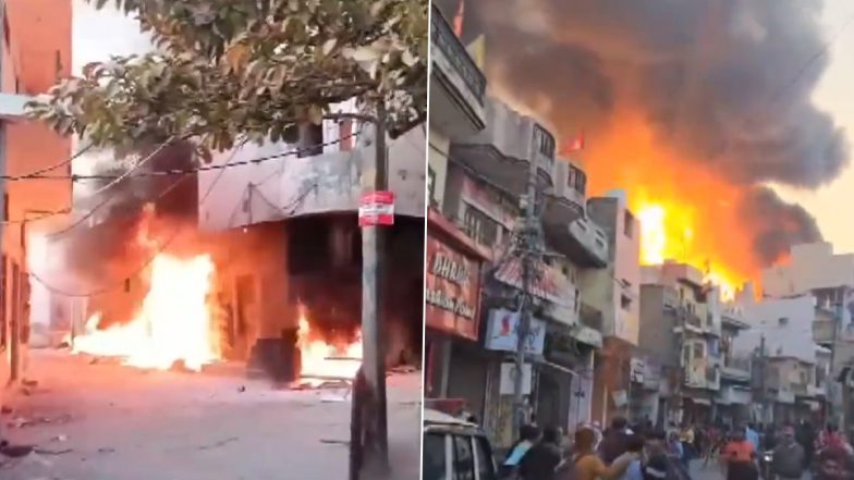 Delhi Fire Video: Blaze Erupts at Main Market Area in Alipur, Fire Tenders Present at Spot