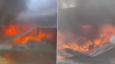 Gujarat Fire: Massive Blaze Erupts at Palanpur Market Yard in Banaskantha, Efforts to Douse Fire Underway (Watch Video)