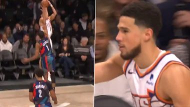 NBA 2023-24: Devin Booker Mocks Former Teammate Mikel Bridges with Latter’s Own Signature Celebration (Watch Video)