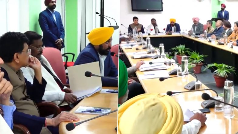 Union Ministers, Punjab CM Bhagwant Mann Hold Meeting With Farmer Leaders in Chandigarh Ahead of Bharat Bandh (Watch Video)