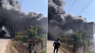 Himachal Pradesh Fire: Massive Blaze Erupts in Cosmetic Manufacturing Factory in Solan District; Several Trapped (Watch Video)
