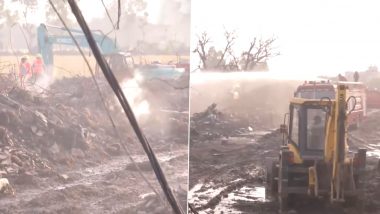 Harda Firecracker Factory Explosion: NDRF, SDRF Continue To Remove Debris in Madhya Pradesh After Massive Blaze Erupts Inside Factory (Watch Video)