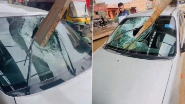 Ghaziabad Shocker: Iron Girder Falls on Car From Under-Construction Expressway, Driver Survives (Watch Video)