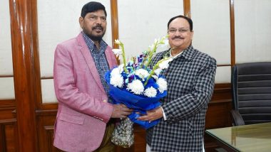 Lok Sabha Elections 2024: Ramdas Athawale Meets BJP Chief JP Nadda in Parliament, Expresses Desire To Contest General Polls From Shirdi Seat (See Pics)