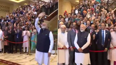 PM Modi UAE Visit: Indian Diaspora Gives Warm Welcome to Prime Minister Narendra Modi in Abu Dhabi, Eagerly Await BAPS Mandir Inauguration (Watch Videos)
