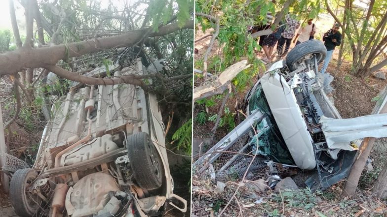 Road Accident in Hyderabad: One Dead, Four Injured in a Car Crash on Narsingi ORR (See Pics and Videos)