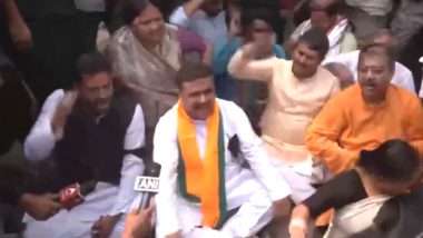 ‘Constitutional Breakdown’: BJP Leader Suvendu Adhikari, Other MLAs Stopped by West Bengal Police From Visiting Sandeshkhali Despite Calcutta High Court’s Order, Saffron Party Stage Protest (Watch Videos)