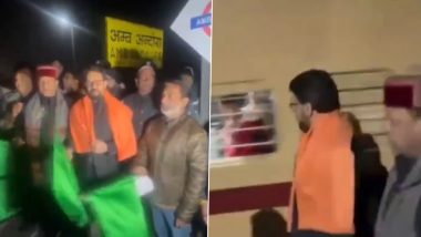 Union Minister Anurag Thakur Flags off 'Aastha Special Train' from Himachal Pradesh to Ayodhya Dham (Watch Video)