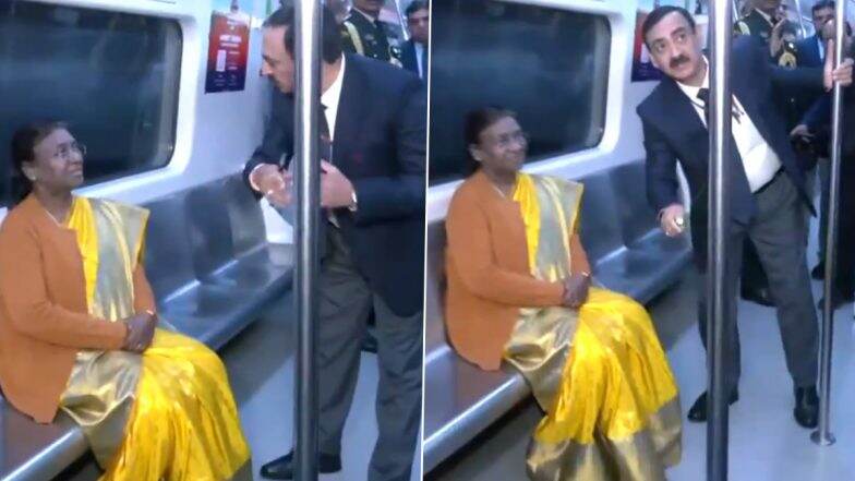 President Droupadi Murmu Takes Metro Ride in Delhi (Watch Video)