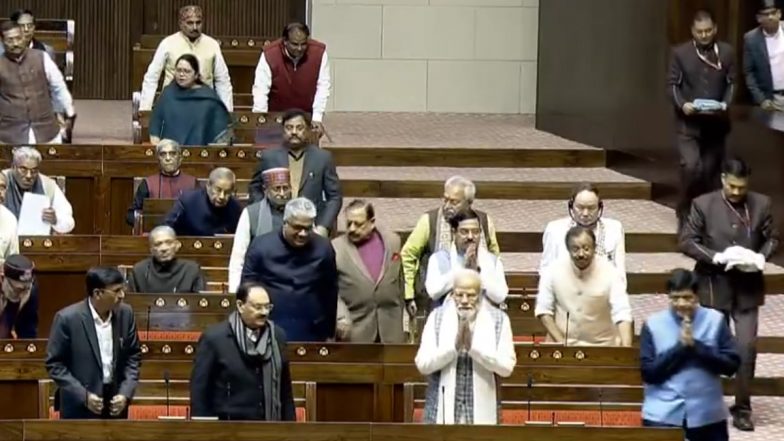 PM Narendra Modi Targets Congress While Replying to Motion of Thanks to President's Address in Rajya Sabha, Says 'Party Has Become Outdated' (Watch Video)