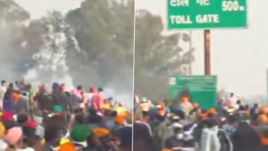 Farmers’ Delhi Chalo Protest: Clash Erupts Between Farmers and Security Forces Stone Pelting, Tear Gas Shelling Reported at Punjab-Haryana Shambhu Border (Watch Video)