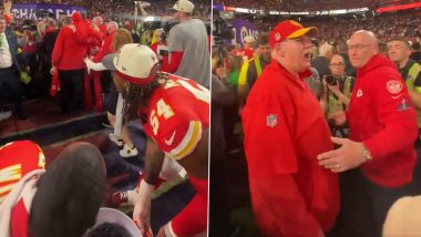 Ecstatic Kansas City Chiefs’ Players Dump Bucket of Ice on Head Coach Andy Reid During Celebrations After Super Bowl 2024 Win, Video Goes Viral