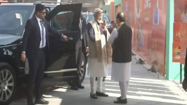 Lok Sabha Elections 2024: PM Narendra Modi Arrives at Bharat Mandapam To Attend Two-Day National Convention of BJP (Watch Videos)