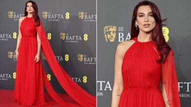 Dua Lipa Looks Stunning in Red Gown With Floor-Sweeping Cape at 2024 BAFTA Awards Red Carpet (See Pics)