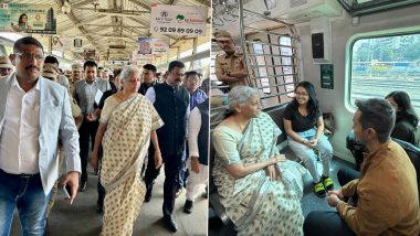 Mumbai: Finance Minister Nirmala Sitharaman Takes Local Train Ride; Interacts With Commuters, Takes Selfies (See Pics)