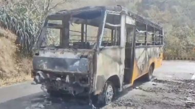 Gujarat Bus Fire: En Route Wilson Hills School Bus Bursts Into Flames in Dharampur, No Injuries Reported (Watch Video)