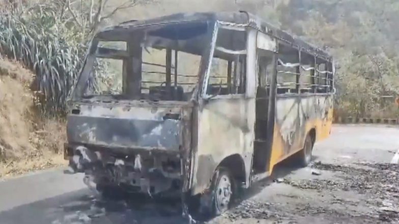 Gujarat Bus Fire: En Route Wilson Hills School Bus Bursts Into Flames in Dharampur, No Injuries Reported (Watch Video)