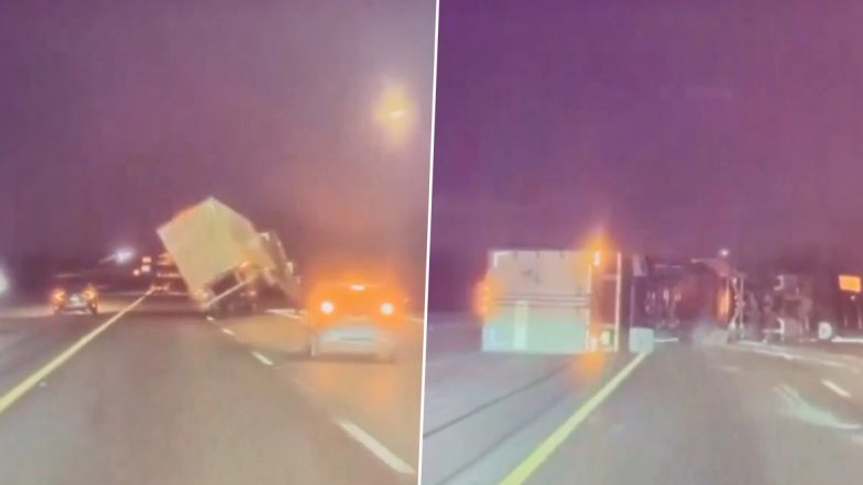 California: Semi-Truck Topples Over in West Sacramento Due to Strong Winds; Video Goes Viral