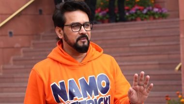 Union Minister Anurag Thakur Dons Saffron Hoodie With ‘Namo Hattrick’ Printed on it in Parliament Premises, Pic Surfaces