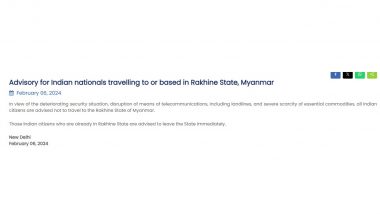 Myanmar Unrest: India Issues Travel Advisory for Rakhine State