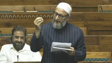 'Government of Particular Community, Religion': AIMIM Chief Asaduddin Owaisi Raises Concerns About Religious Bias in Lok Sabha During Ram Temple Discussion (Watch Video)